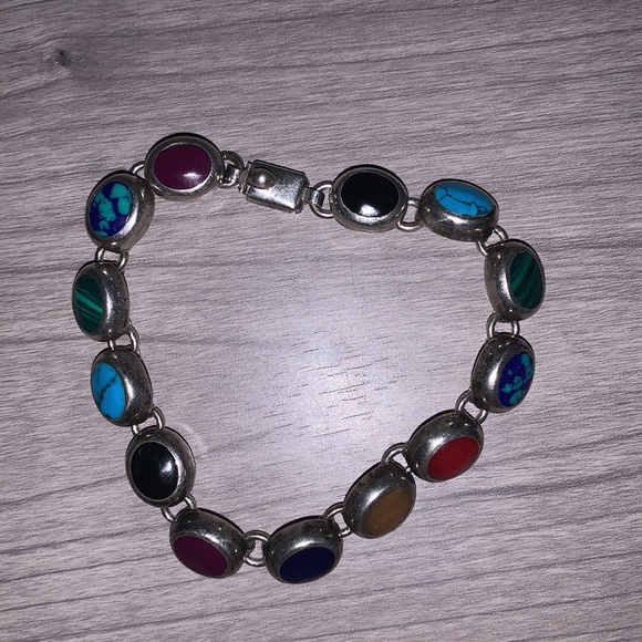 925 silver made in Mexico bracelet, with multi colored stones - Picture 8 of 9